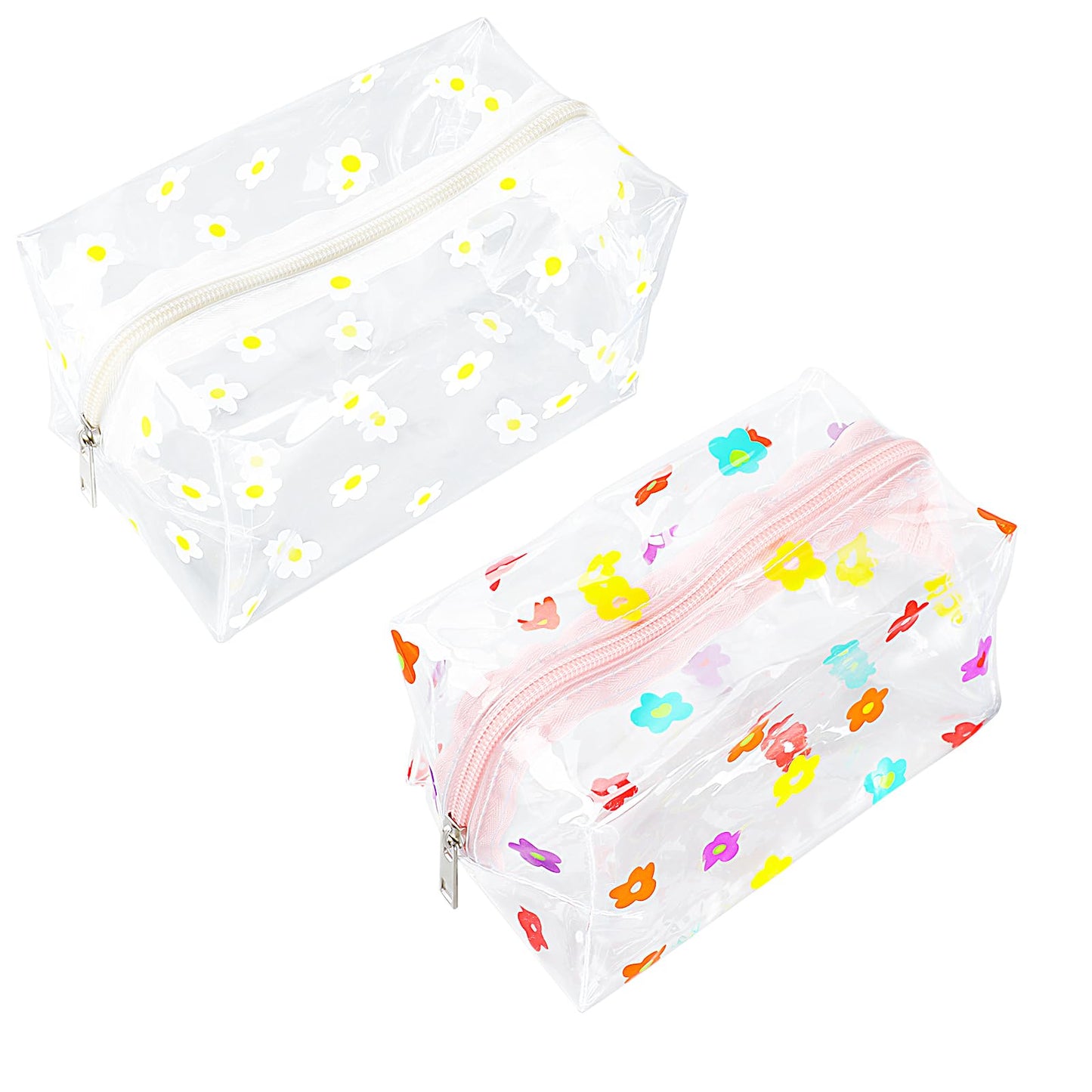 Lusofie 2 Pcs Clear Makeup Bags Daisy Cute Clear Cosmetic Bag with Zipper Portable Cosmetic Bag Waterproof Clear Toiletry Bag for Women Girls
