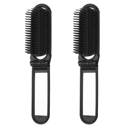 Travel Hair Brush with Mirror, 2 PCS Folding Comb Hair Massage Comb Compact Hair Brush Mini Hair Brush for Purse Small Wet Hair Brush for Women Men