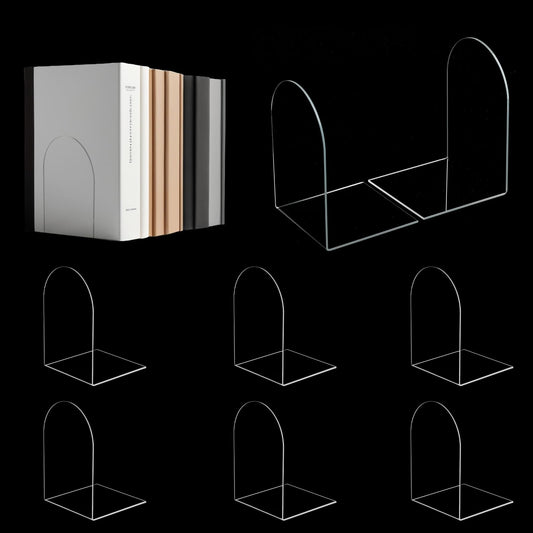 6Pcs Book Ends Acrylic Bookends for Shelves Clear Book Holders Non-Skid Book Stopper with 24 Pcs Silicone Non-Slip Mats Book Organizer for Library Office School