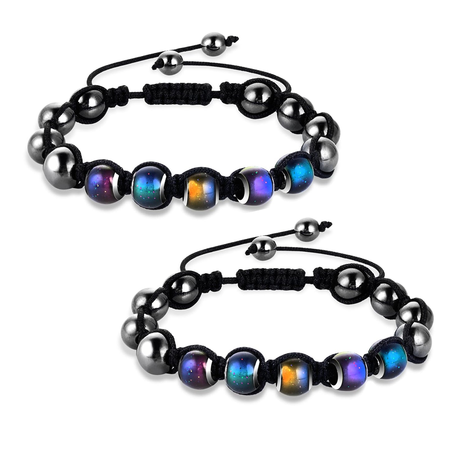Lusofie 2 Pcs Adjustable Mood Bracelet Dazzling Shimmer Color Changing Beads Based on Emotions Thermochromic Bead Bracelets Mood Jewelry for Women Men Holiday Christmas Gifts