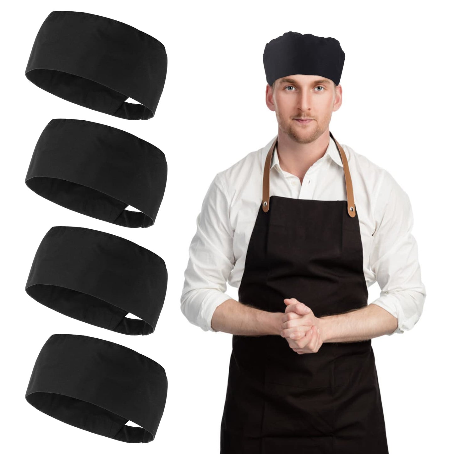 Yolev 4 Pcs Unisex Chef Hats Adjustable Kitchen Cooking Caps with Breathable Mesh Top Cooking Caps with Elastic One Size Fit Most Black Breathable Mesh Top