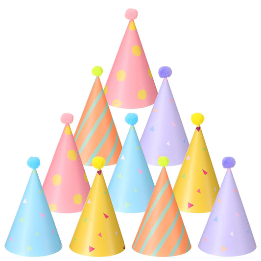 HaiFafafaing 10 PCS Mini Party Hats for Stuffed Animals Cute Paper Colorful Stuffed Animal Party Hat with Pom Poms Cone Tiny Birthday Hat for Kittens Rabbits Small Animals Birthday Decoration