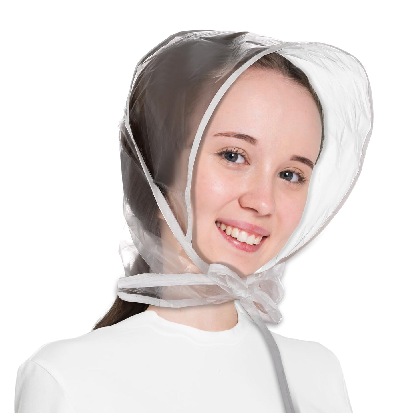 DIVINA VITAE 12 Pcs Rain Bonnet with Plastic Visor, Clear Waterproof Rain Scarf Reusable Rain Bonnet for Women to Protect Hairstyle (White)