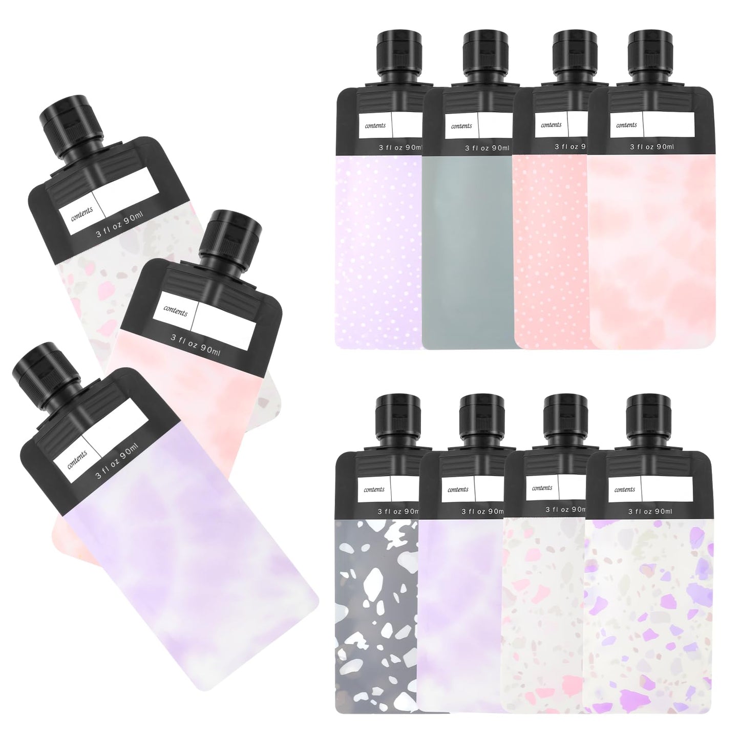 8 Pack Travel Containers 90ml Pouches Travel Containers for Toiletries Reusable Travel Size Containers Leak Proof Refillable Squeezable Containers for Lotion Liquid Shampoo