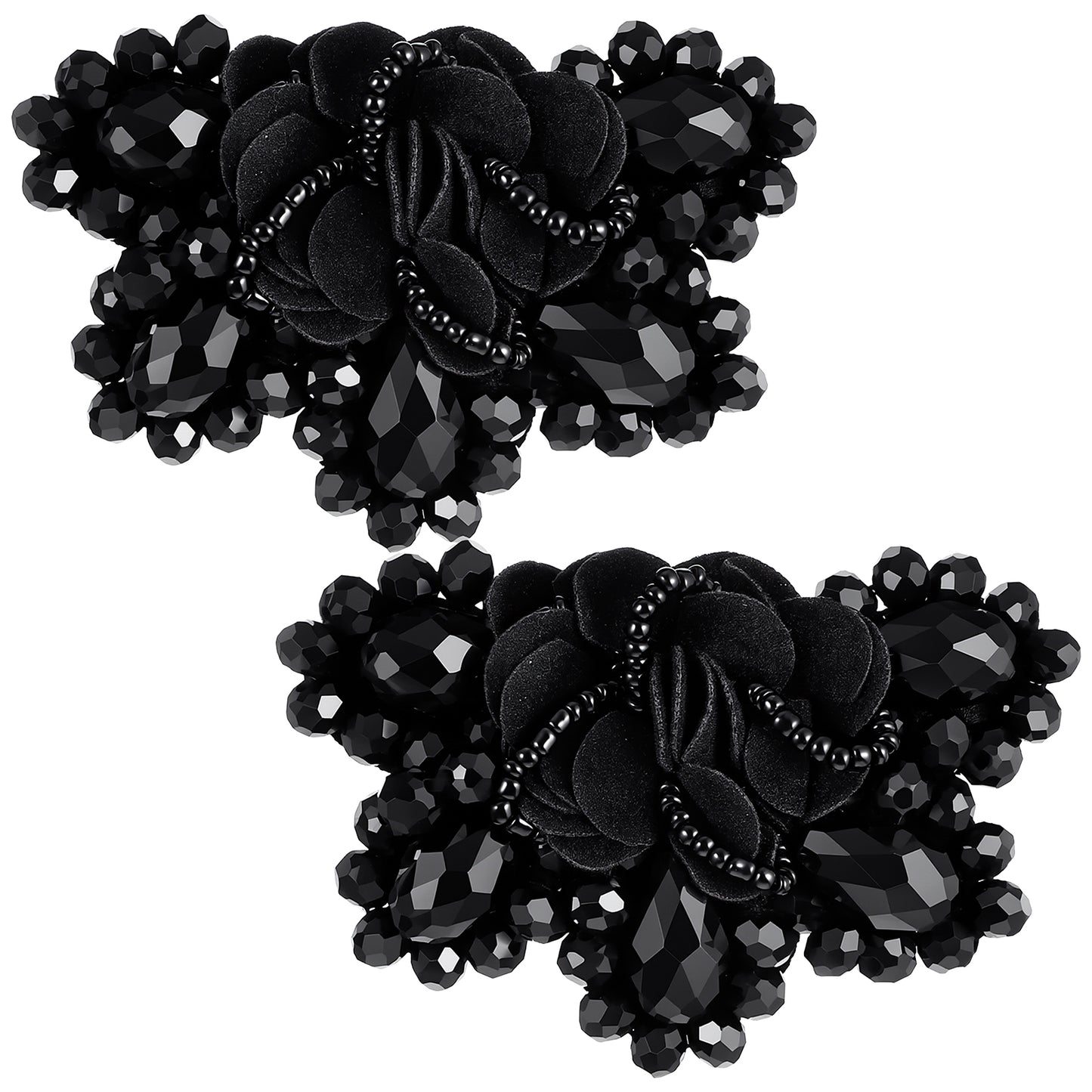 Neyauo 2 Pcs Women Bow Shoe Clips, Vintage Beading Detachable Shoe Buckle Accessories, Black