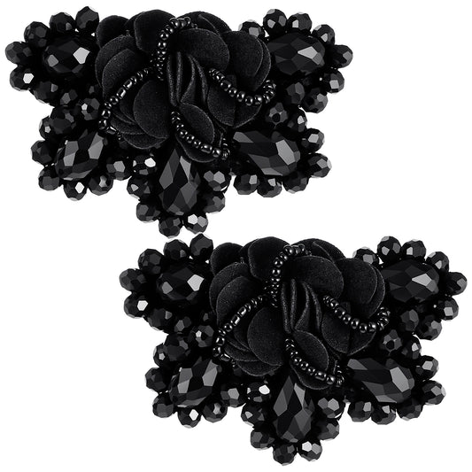 Neyauo 2 Pcs Women Bow Shoe Clips, Vintage Beading Detachable Shoe Buckle Accessories, Black