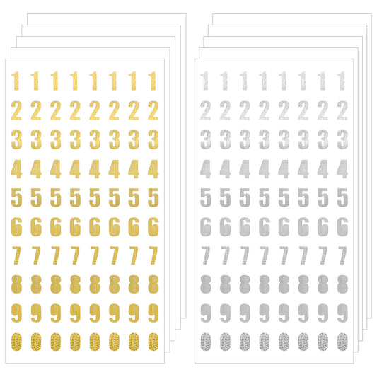 800PCS/10 Sheets Gold and Silver Numbers Stickers, 0-9 Small Number Stickers, Gold Self-Adhesive Mini Numbered Sticker for Graduation Cap Decoration, Gift Scrapbooking, Greeting Cards, Crafts