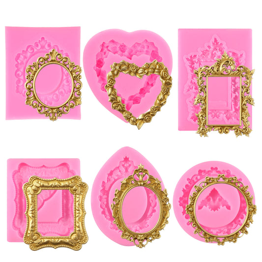 Baroque Silicone Mold Frame – 6 Pcs Fondant Mold for Cake Decorating, Chocolate Candy, Polymer Clay, Resin Casting, Cupcake Topper Mold for Baking & Craft Projects