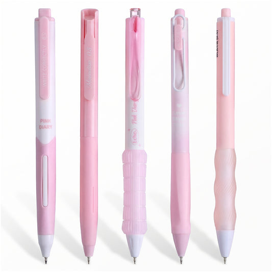 HaiFafafaing Pink Gel Pens Black Ink 5pcs Cute Aesthetic 0.5mm Fine Point Black Ink Pens Retractable Pink Writing Pen with Pastel Barrels for Journaling Office School Gifts