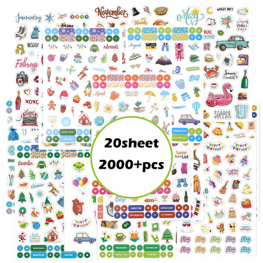 Planner Stickers 20Sheets Cartoon Calendar Stickers Monthly Daily Journaling Sticker Colorful Planner Sticker for Women Adults Festival Events Daily Tasks Seasonal Scrapbook Decorations (2000+pcs)