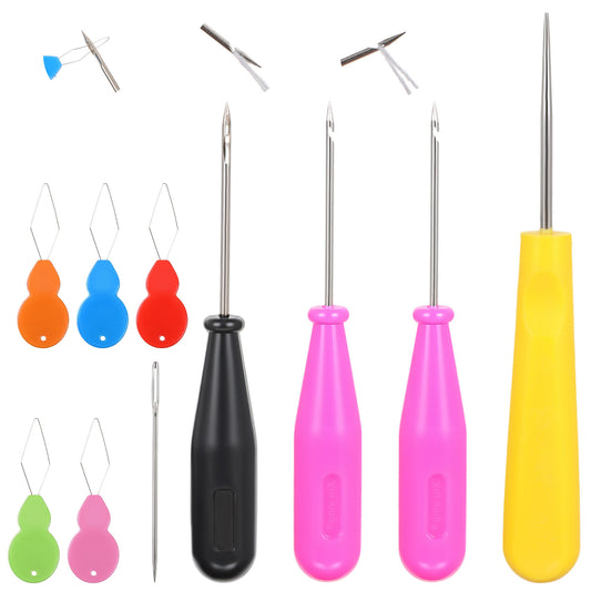 HekouJiub 10Pcs Candle Making Punch Needle Tool Set Candle Wick Inserting Tools with Hooks Eyes Straight Needles Threaders for Silicone Mold Making Punch