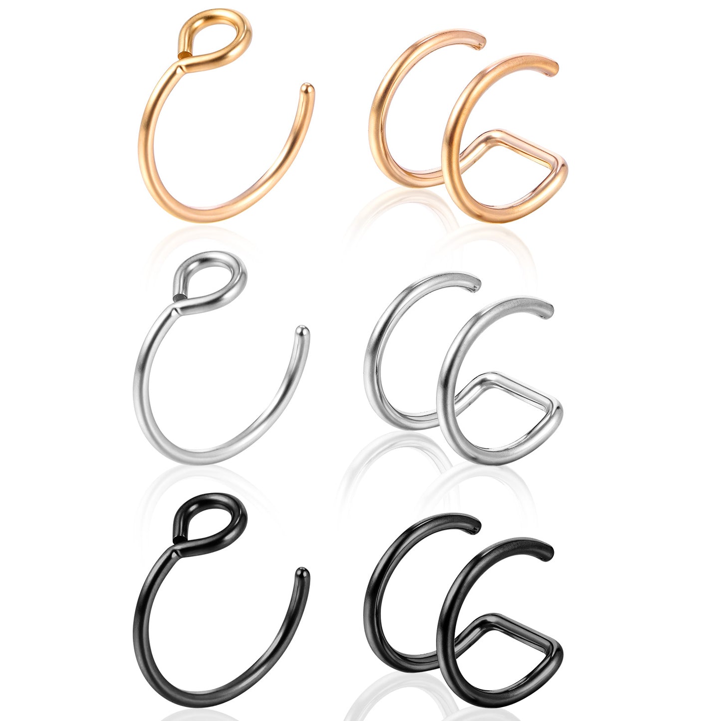 Yolev Fake Nose Rings Hoop 20g 18g Fake Noses Piercing Jewelry Stainless Steel Nose Cuffs Clip on Faux Non Piercing Faux Lip Septum Ring for Women Men