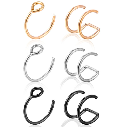 Yolev Fake Nose Rings Hoop 20g 18g Fake Noses Piercing Jewelry Stainless Steel Nose Cuffs Clip on Faux Non Piercing Faux Lip Septum Ring for Women Men