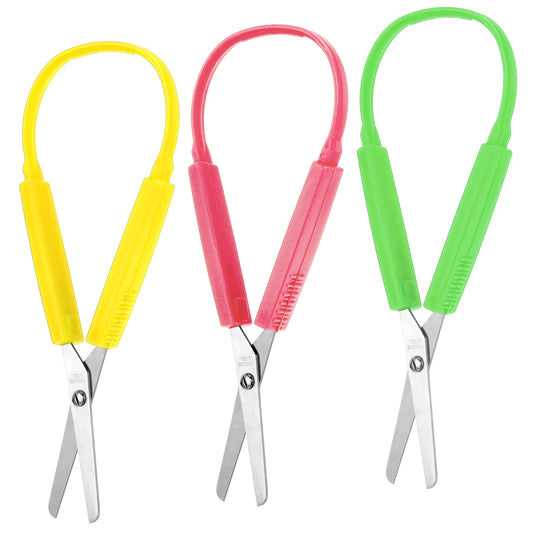Loop Scissors 3Pcs Adaptive Scissors for Toddlers 5.5 Inch Colorful Training Scissors for Kids Special Need Children Back to Schools （Green, Yellow, Pink