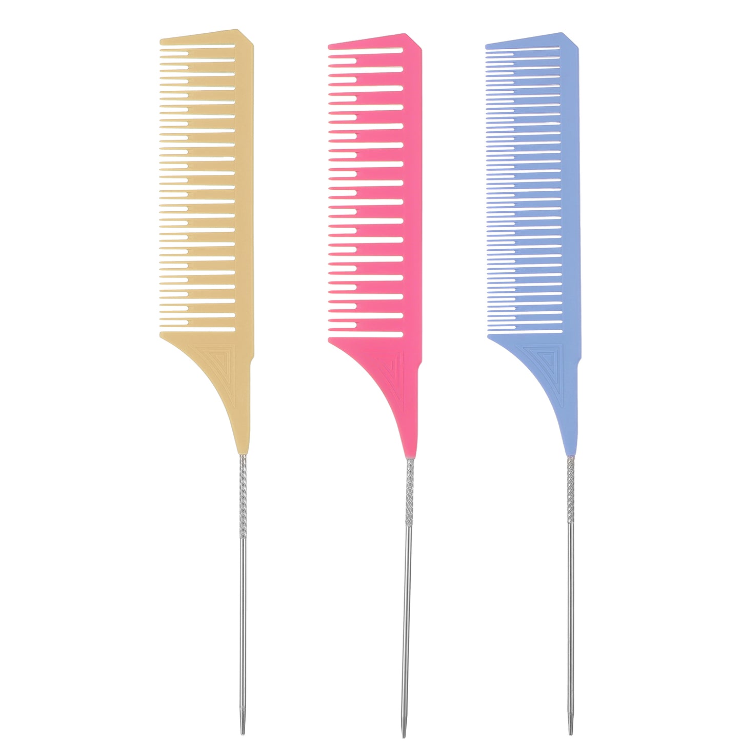 Lusofie 3Pack Highligh Comb, Weaving Combs for Highlighting, Hair Teasing Parting Comb with Long Stainless Steel Rat Tail for Hair Stylist Salon Barbershop Home(Blue, Yellow, Hot Pink)