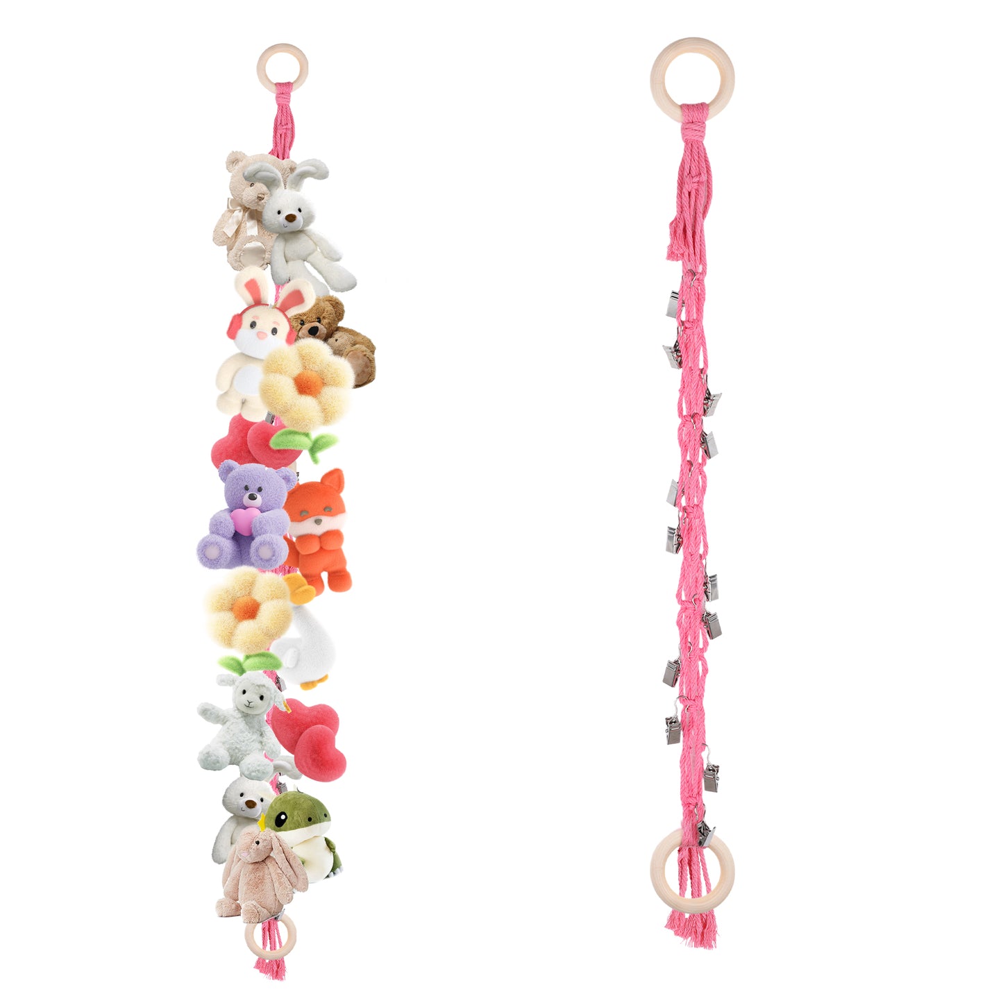 Soft Toy Storage Chain with 20Pcs Metal Clips Stuffed Animal Organizer Chain Toy Hammock Toys Hammock for Stuffed Animals Teddy Storage for Hanging Plush Toys Hats Socks