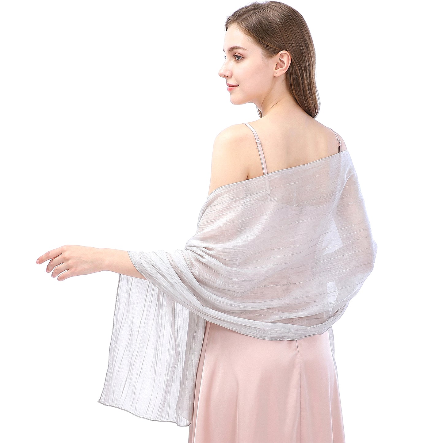 Yolev Silver Shawl for Formal Dress Soft Scarf Shawl Fashion Silver Wrap Warm Long Formal Wraps for Evening Dresses Halloween Bridesmaid Wedding Party Silky Scarves