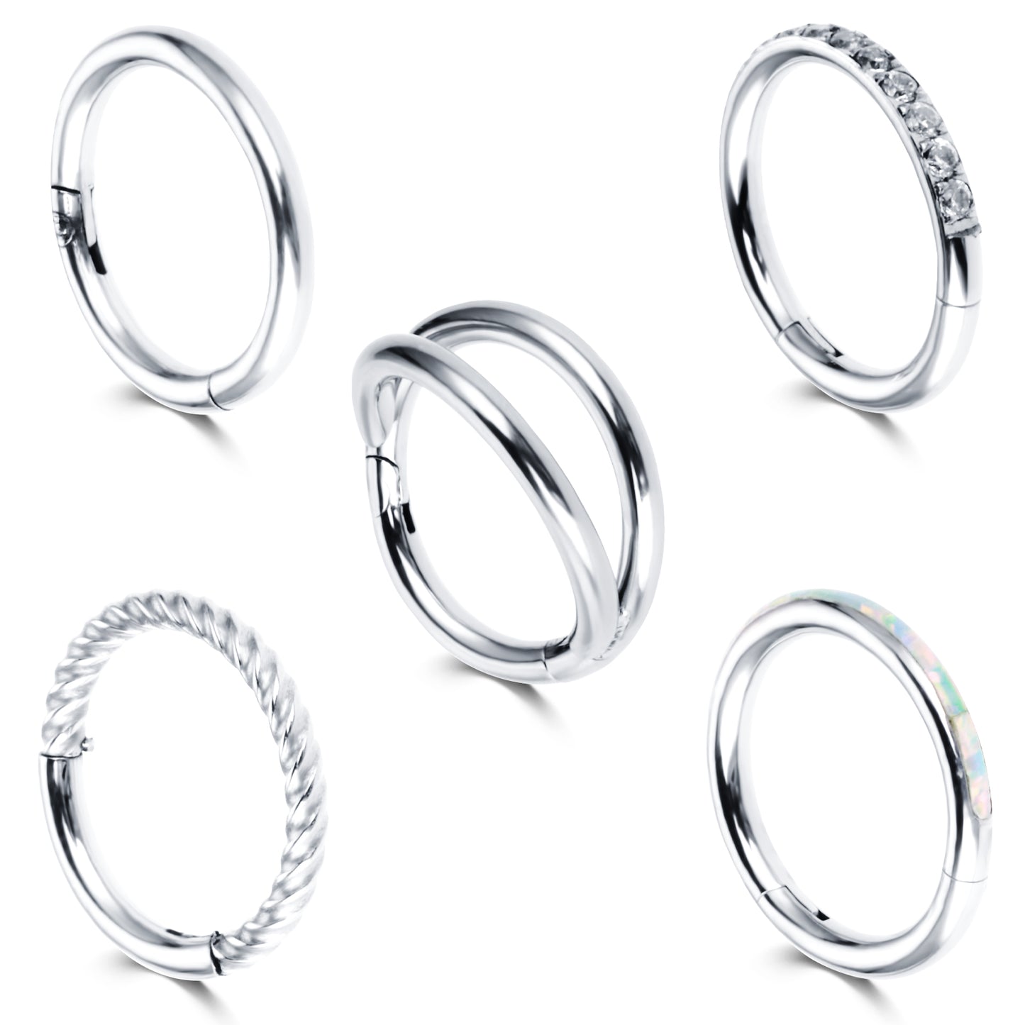 Lusofie 5Pcs 18G Hinged Nose Rings Silver Nose Rings Hoops Septum Ring Clicker CZ Tragus Cartilage Double Nose Ring Nose Body Piercing Jewelry for Women Men(10MM)