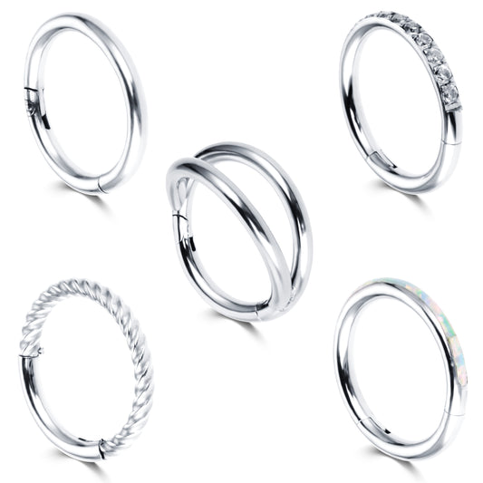 Lusofie 5Pcs 18G Hinged Nose Rings Silver Nose Rings Hoops Septum Ring Clicker CZ Tragus Cartilage Double Nose Ring Nose Body Piercing Jewelry for Women Men(10MM)