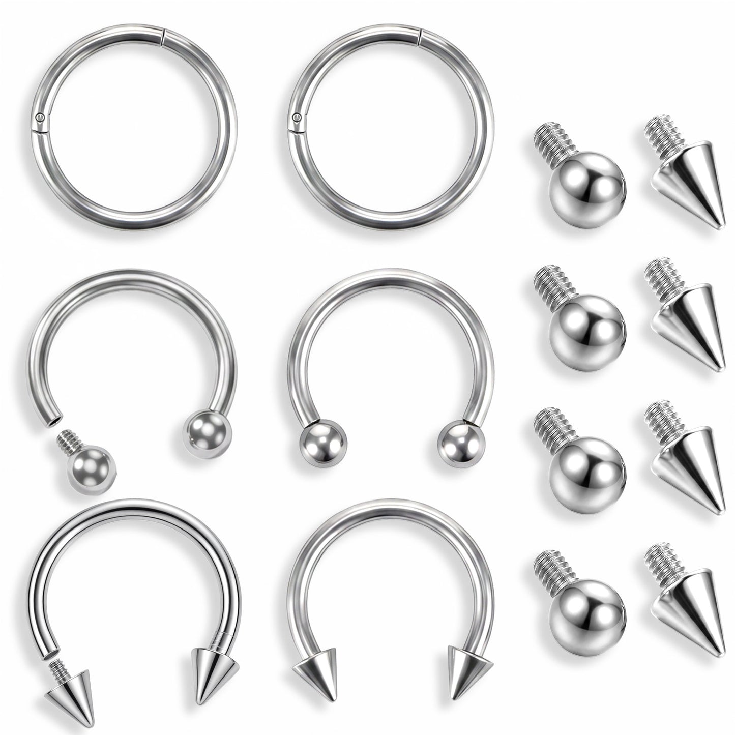 HekouJiub Septum Rings 16G Piercing Jewelry, Threaded Surgical Steel Septum Lip Ring Hoop Labret Snake Bite Horseshoe Hinged Nose Rings Hoop Ear Tragus Helix Daith Piercing Jewelry for Women Men