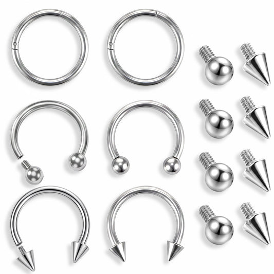 HekouJiub Septum Rings 16G Piercing Jewelry, Threaded Surgical Steel Septum Lip Ring Hoop Labret Snake Bite Horseshoe Hinged Nose Rings Hoop Ear Tragus Helix Daith Piercing Jewelry for Women Men