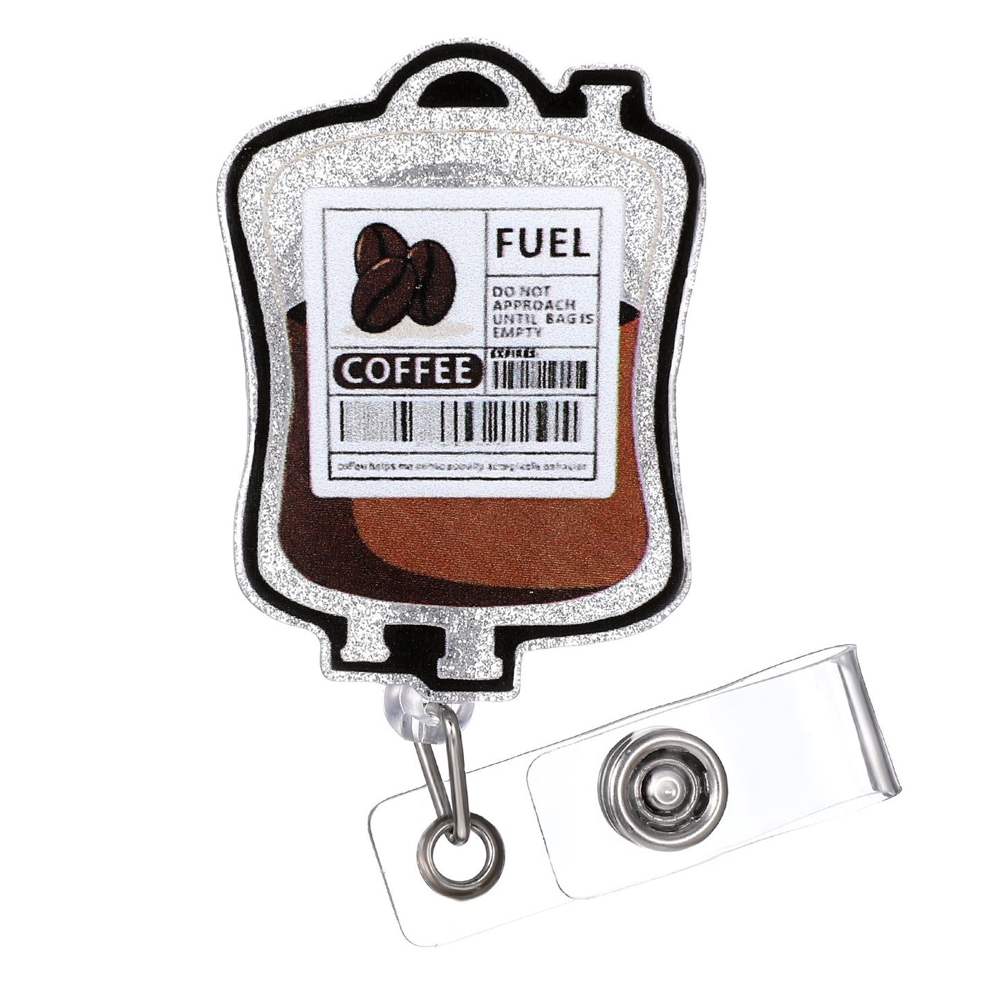 Funny Coffee Fuel Badge Reel, Retractable Coffee Badge Holder with Clip, Sturdy Durable Nurse Badges Reels for Caregivers Nurses Doctors Teachers Healthcare Workers Emergency Room Staff Office Gifts
