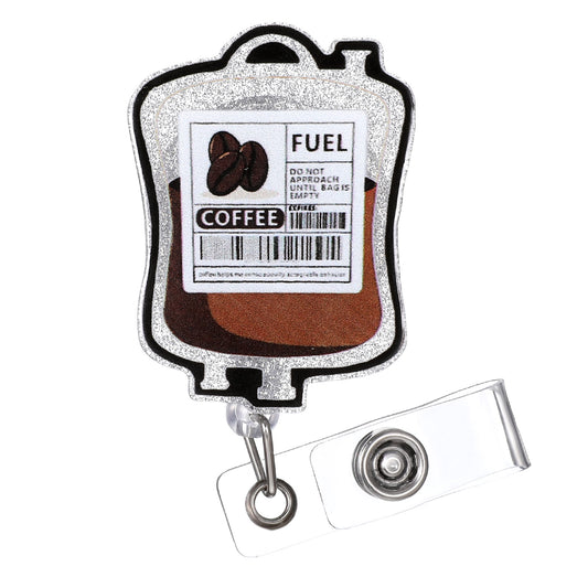 Funny Coffee Fuel Badge Reel, Retractable Coffee Badge Holder with Clip, Sturdy Durable Nurse Badges Reels for Caregivers Nurses Doctors Teachers Healthcare Workers Emergency Room Staff Office Gifts