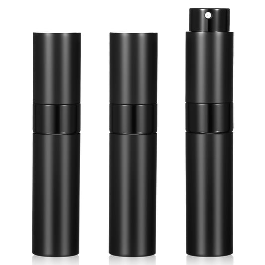 Lusofie TSA Approved 3 Pack Perfume Atomizer Set - 10ml Refillable Leakproof Travel Bottles for Cologne & Fragrance (Black) - Mini Spray Dispenser for Purse, Gym Bag, Toiletry Kit