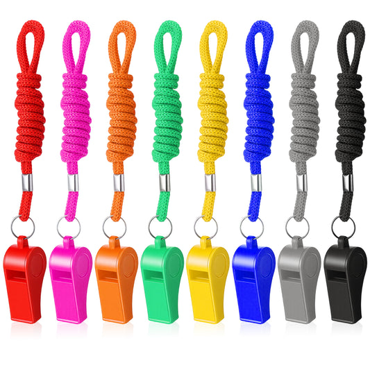 Lusofie 8 Pack Colorful Whistles with Lanyard, 120dB Loud Plastic Whistle, Sports Whistles for Coaches, Teachers, Referees Outdoor Activities