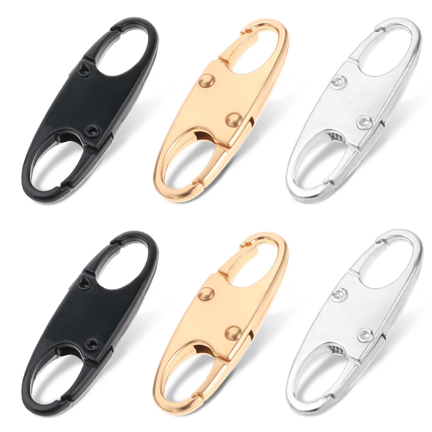 DIVINA VITAE Zipper Clips Anti Theft Deterrent, 6PCS S Carabiner Small Zipper Pull Locks Mini Snap S Hooks for Backpacks Camping Fishing Traveling Outdoor Sports (Black, Silver, Gold)