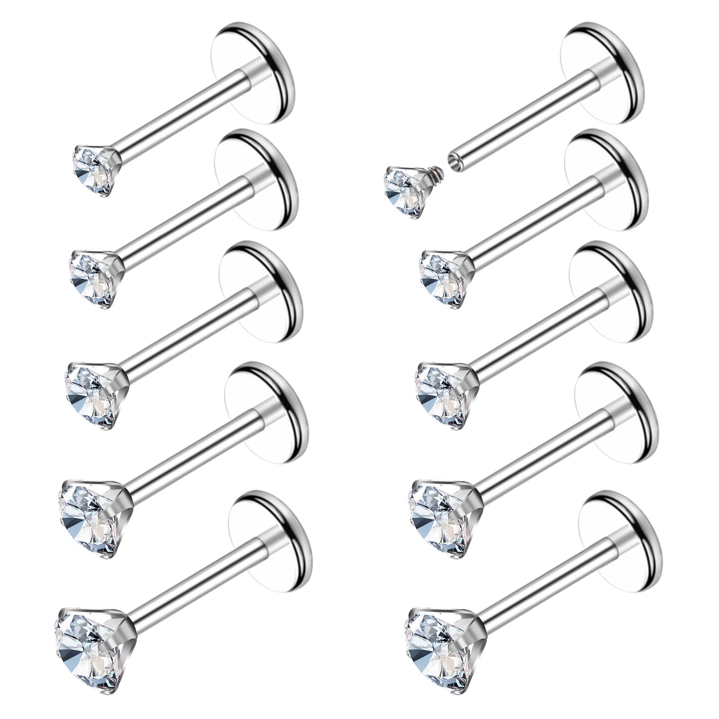 Telooco 10Pcs Nose Rings Studs 16G Surgical Steel Cartilage Stud Nose Piercings Silver Flat Back Studs Earrings Cartilage Helix Tragus Piercing Jewelry(1.5mm/2mm/2.5mm/3mm/4mm)