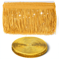 Gold Fringe Trim, 5 Yards x 3.74 Inch Fringe, 5 Yards Sequin Trim, Polyester Sewing Trims for Crafts, Clothing, Curtain Decor