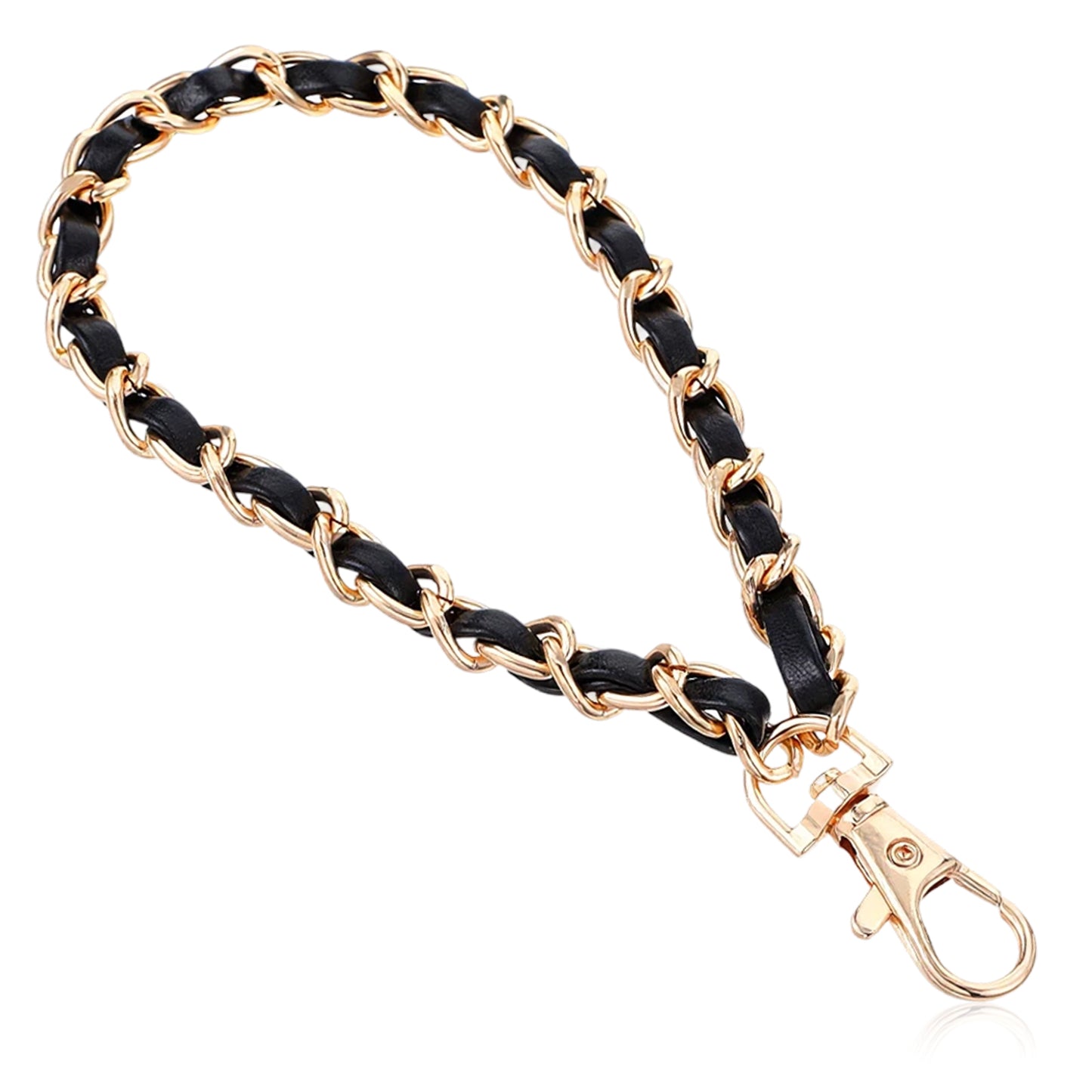 Leather Wristlet Strap, Hand Wrist Lanyard Replacement for Purse Making Wrist Strap with Metal Chain Leather Wristlet Keychain for Wallet Clutch Keychain Bags