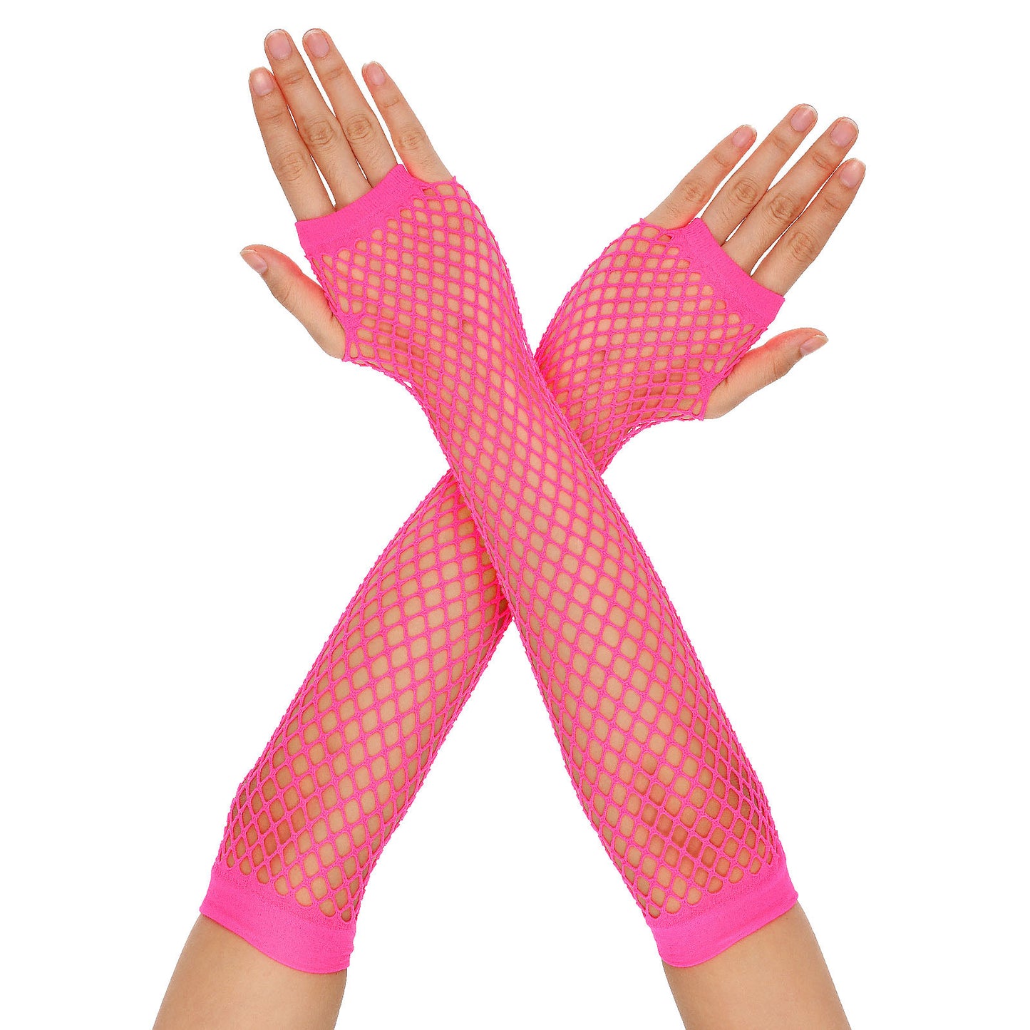 Yolev Fishnet Gloves Fingerless Mesh Gloves Rose Red Neon Fishnet Arm Sleeves Mesh Glove for Women Men 80s Emo Goth Punk Rave Party Cosplay Costume Halloween Accessories