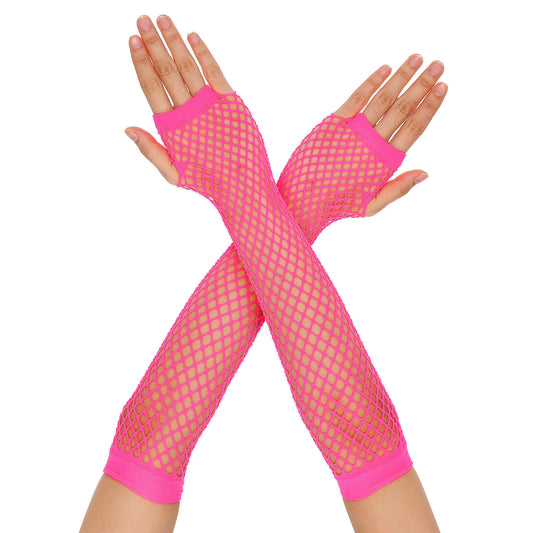 Yolev Fishnet Gloves Fingerless Mesh Gloves Rose Red Neon Fishnet Arm Sleeves Mesh Glove for Women Men 80s Emo Goth Punk Rave Party Cosplay Costume Halloween Accessories
