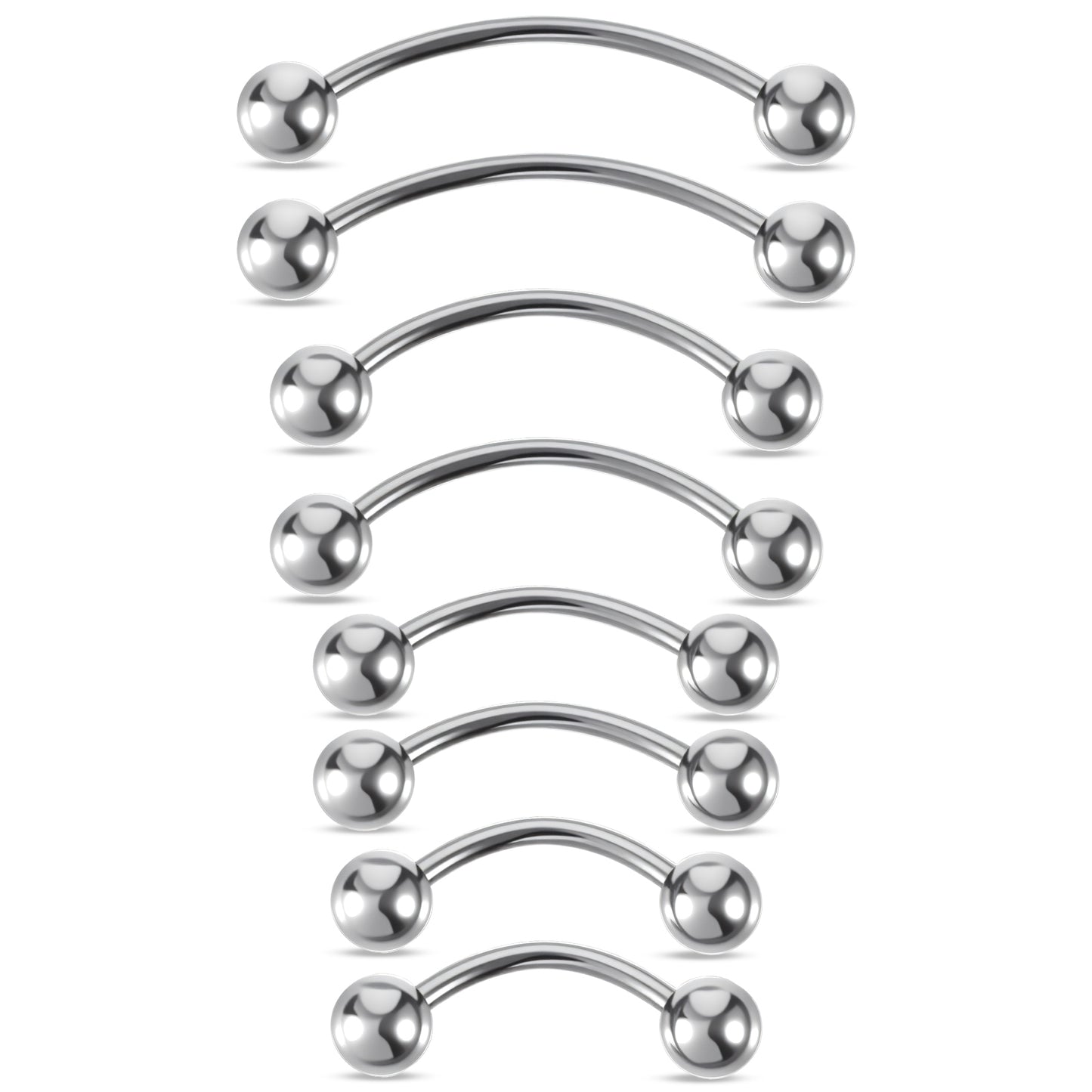 Yolev 8 Pcs 20G Curved Barbell Piercing Jewelry Stainless Steel Eyebrow Jewelry 4 Sizes Vertical Labret Lip Jewelry Eyebrow Piercing Belly Button Ring Eyebrow Ring For Women (6mm 8mm 10mm 12mm)