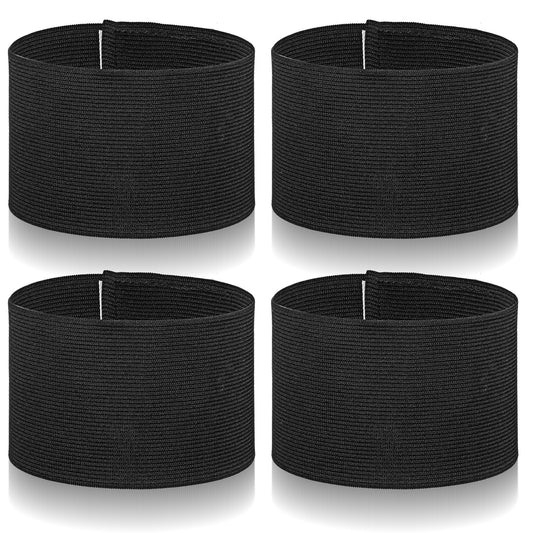 HekouJiub 4Pcs Captain Armbands 13.2x2.77 Inch Black Elastic Leader Armband Team Sport Armband Paste Elastic Arm Band Boot Straps for Cowboy Boots for Soccer Basketball Volleyball Competition