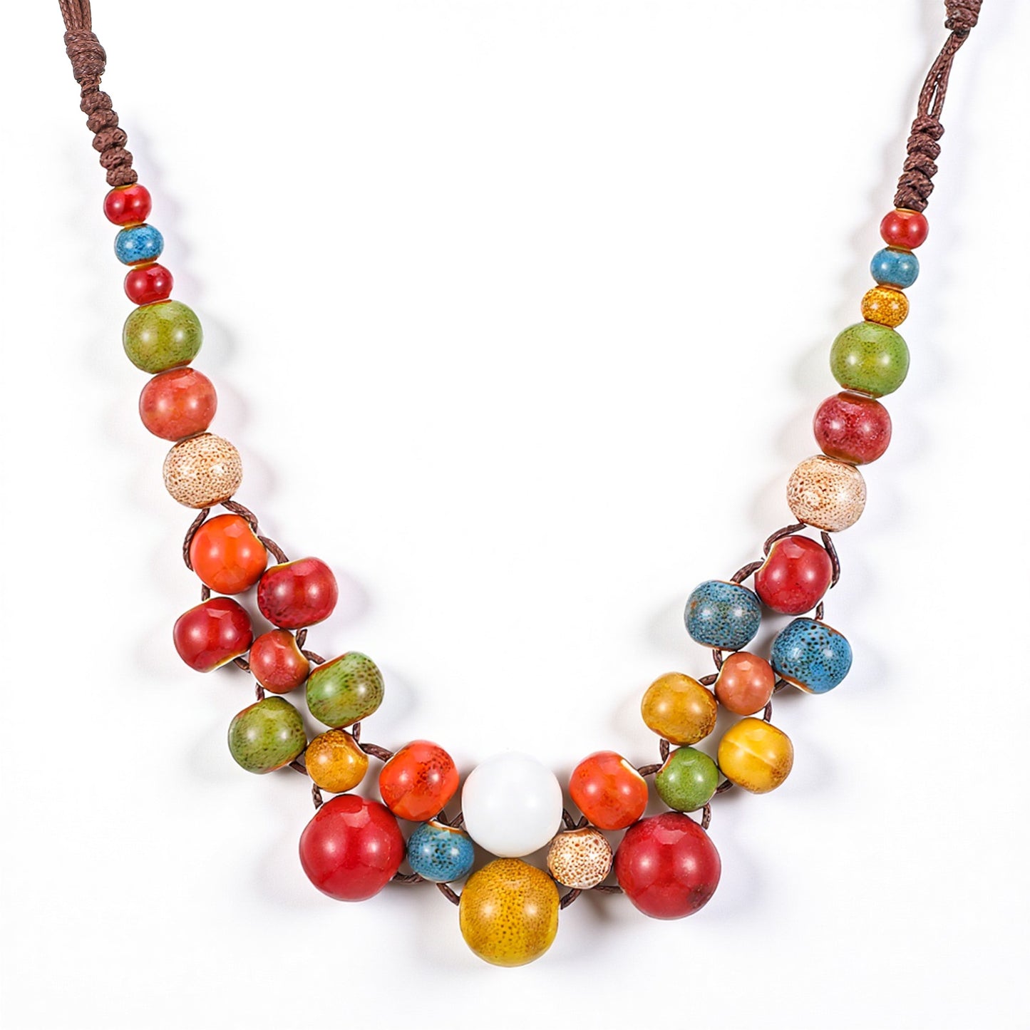 Yolev Ceramic Beaded Necklace for Women Colorful Statement Necklace for Women Fashion Round Beads Strand Necklace Y2K Hippie Bohemian Jewelry for Women Casual Wear Statement Jewelry Gift