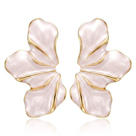 Chunky White Earrings for Women, Exquisite Gold Flower Earrings Trendy White Floral Statement Earring, Summer Beach Studs Earring Tropical Jewelry Statement Vacation Accessories for Women