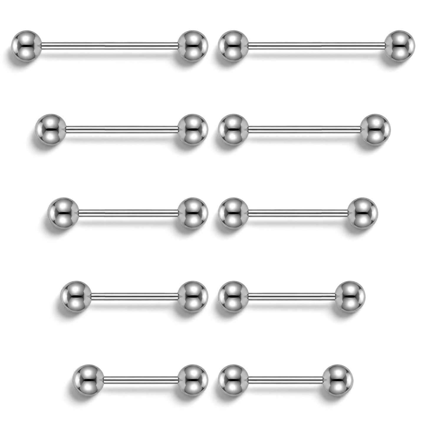 5 Pairs Tongue & Nipple Rings- Silver Surgical Steel Tongue and Nipple Piercing Jewelry 14G 12/ 14/ 16/ 18/ 22 mm Barbell for Women & Men Tongues Nipples or Cartilage, Body Piercing Jewelry