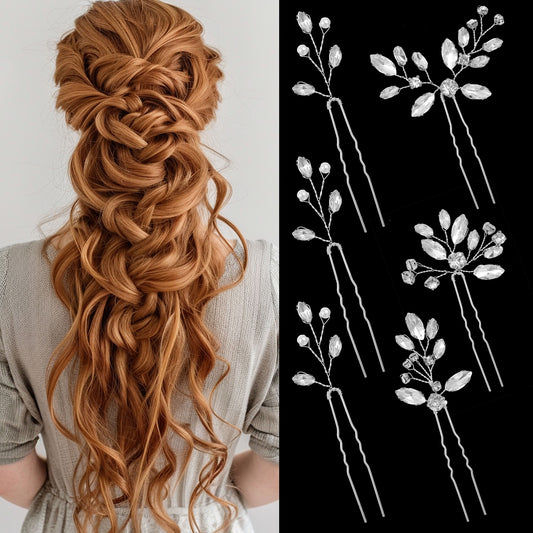 6 Pieces Bridal Hair Accessories Flower Rhinestone Hair Pins Crystal Hair Pieces Wedding Hair Accessories for Women Brides Bridesmaids Silver Hair Jewelry