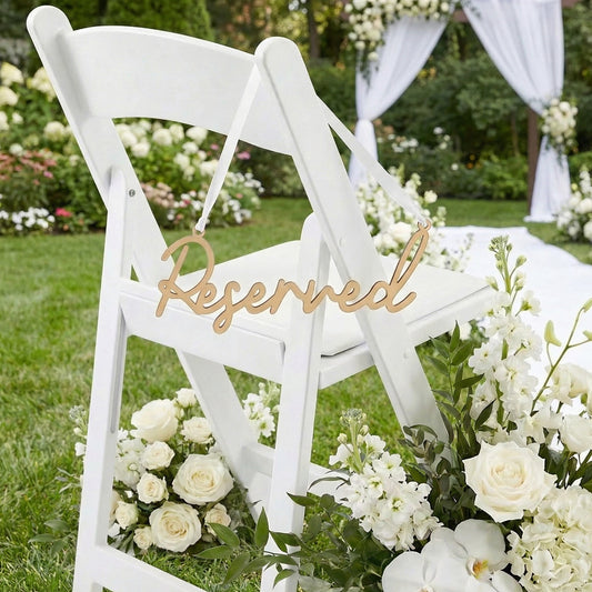 6 Pcs Gold Reserved Seating Signs For Wedding Chairs, Wooden Reserved Row Signs For Church Ceremony Decoration, Wedding