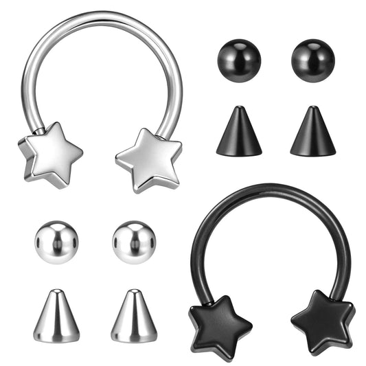Yolev 4pcs Horseshoe Nose Ring Cute 16g Septum Ring Surgical Steel Septum Nose Rings Piercing Jewelry Eyebrow Lip Rings Balls & Spikes Snake Bite Cartilage Earrings Hoops