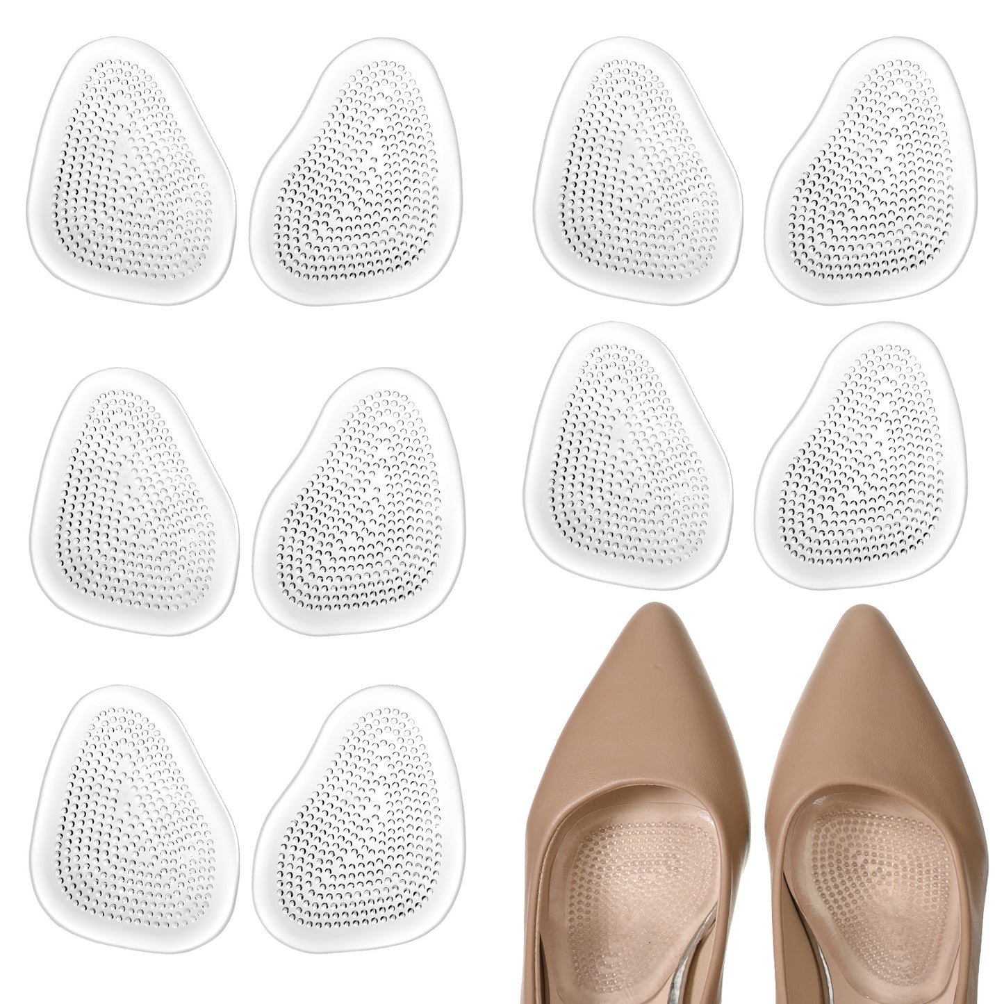 5 Pairs Metatarsal Pads for Women, Ball of Foot Cushions, Gel Pads for Feet with Adhesive Backing, Transparent Silicone Shoe Inserts for Comfort and Pain Relief