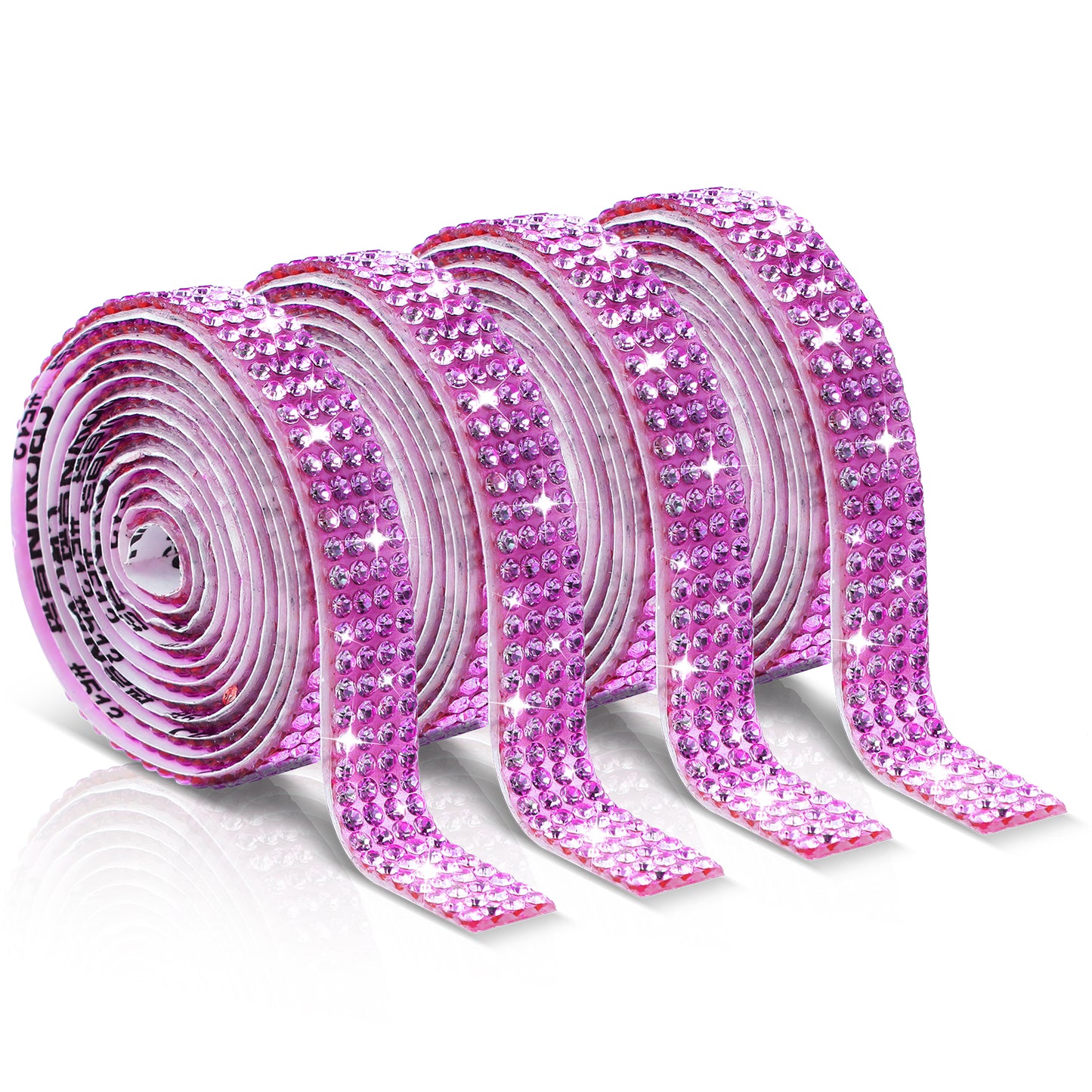Self Adhesive Rhinestone Ribbons 4 Rolls Bling Crystal Rhinestone Strips Stickers Glitter Wrap Roll for DIY Crafts Clothes Car Shoes (4 Rows of 1 Yard, Purple)