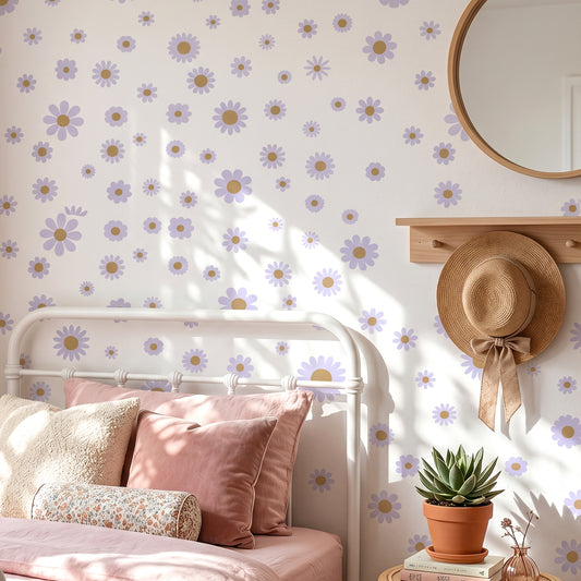 82Pcs Daisy Stickers, Large Daisy Floral Wall Decals Peel and Stick, Boho Flower Decals for Walls,Nursery, Bedroom, Home,Art Decorations (9 Sheets)