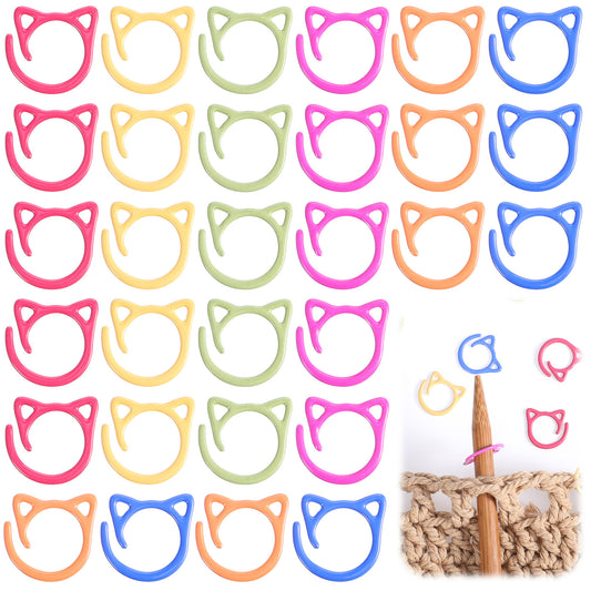 Neyauo Cat Stitch Markers for Crocheting, 30 Pcs Metal Crochet Stitch Markers Multicolor Knitting Marker Rings for Knitting Lovers DIY Weaving Sewing Tools