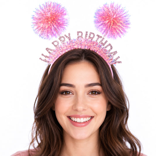 Happy Birthday Headband – Pink Tiara for Women Girls – Party Decorations & Photo Prop – Birthday Queen Gift for Bachelorette, Bridal Shower, Sweet 16