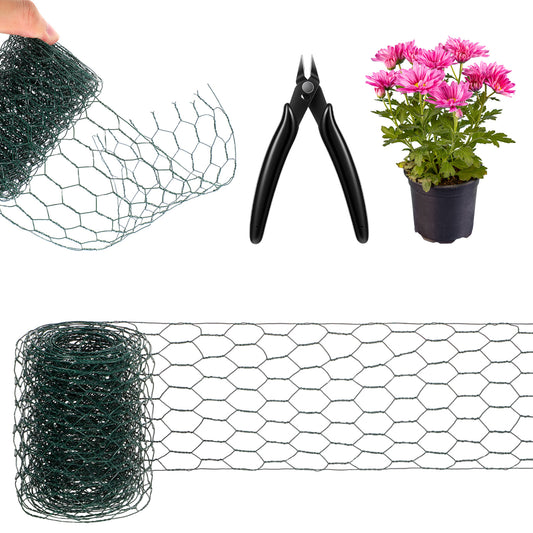 Chicken Wire for Floral Arrangements 3.94 X 118inch Floral Chicken Wire Netting with Cutter Hexagonal Galvanized Pvc Coated Garden Netting Fence Flower Wires for Crafts Poultry Garden