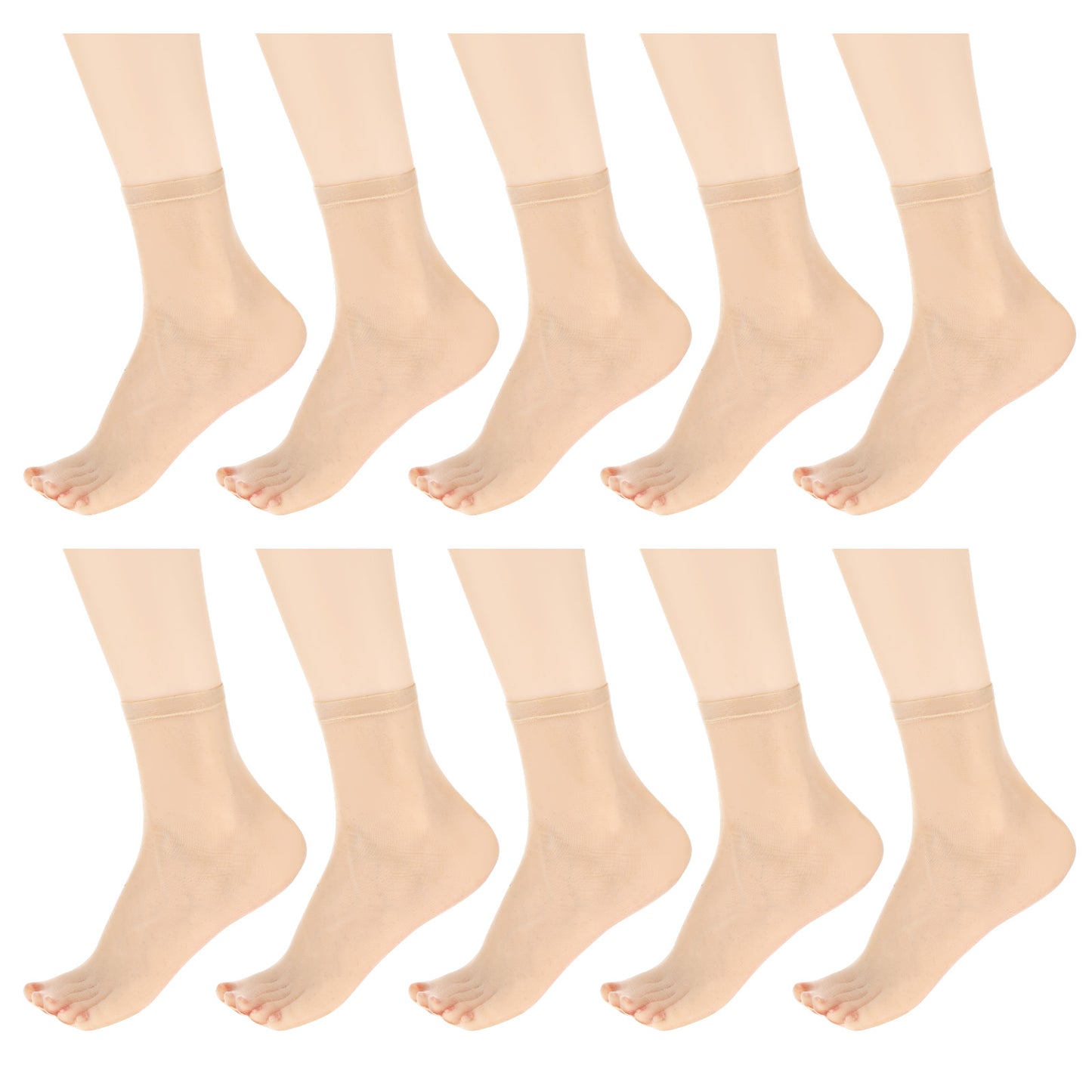 Neyauo Crystal Transparent Silky Nylon Ankle Socks, Ultra-Thin No Show Elastic Socks For Women, 10 Pairs Beige Invisible Socks